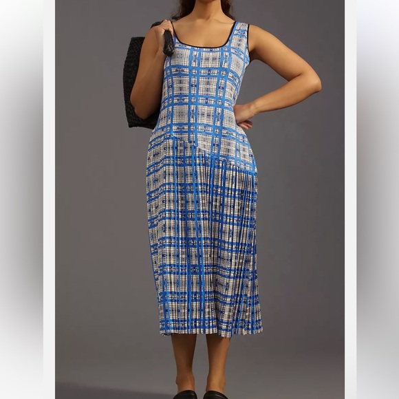 Dhruv Kapoor Dresses & Skirts - Anthropologie Dhruv Kapoor Plaid Midi Dress Blue White Plaid NWT 2X